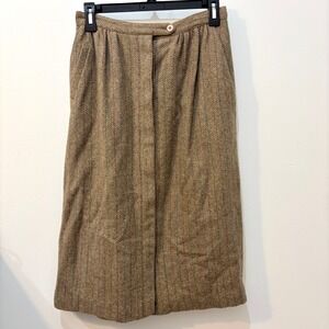 Vintage Wool Silk Pleated Button Skirt High Waste Midi Academia Preppy Tweed